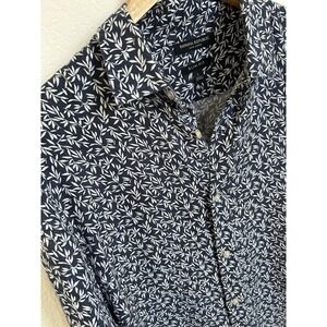 Banana Republic Men's 100% Linen Shirt Size Large Floral Navy Blue ($85 Retail)‎